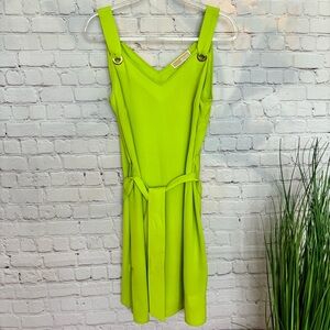 MICHAEL KORS Bright Limeade Sleeveless Belted V-Neck Dress--NWT--M
